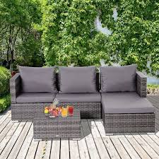 Rattan Garden Furniture Set Grey 4