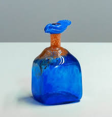 Blue Art Glass Bottle Handmade By
