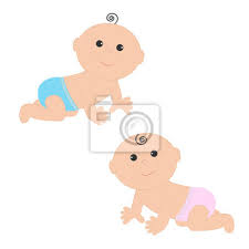Cute Baby Boy And Girl Crawling In Pink