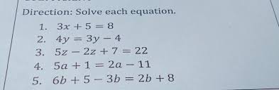 Direction Solve Each Equation 1 3x