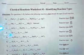 Chemical Reactions Worksheet 1
