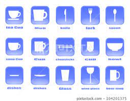 Tableware Icon Set Blue Stock