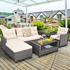 Costway 4 Piece Plastic Wicker Outdoor