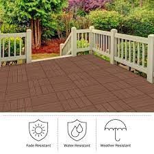 Pure Garden 6 Sets Patio Floor Tiles Wood Plastic Composite Interlocking Deck Tiles Brown