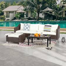 Patio Festival 4 Piece Wicker Outdoor Sectional Set With Beige Cushions