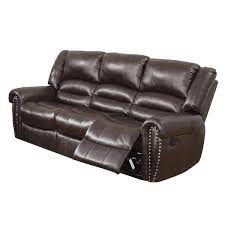 86 In Round Arm Faux Leather 3 Seater Straight Sofa With Reclining In Brown