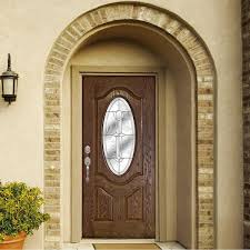 Mp Doors 36 In X 80 In Flores Medium Oak Right Hand Inswing 3 4 Oval Lite Decorative Fiberglass Prehung Front Door