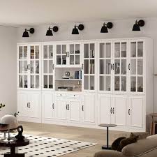 141 7 In Luxurious Wall Wide White Wooden 30 Shelves Accent Bookcase With Tempered Glass Door 2 Drawers