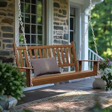 5 Ft Outdoor Wooden Patio Porch Swing With Chains And Curved Bench In