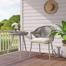 Nuu Garden Aluminum And Woven Rope Outdoor Arm Dining Chair With Removable Beige Cushions 2 Pack