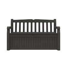 Keter Solana 70 Gallon Storage Bench Deck Box For Patio Furniture Front Porch Decor And Outdoor Seating Brown