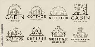 Set Of Cabin Or Cottage Logo Line Art