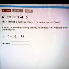 Linear Equation In Slope Intercept Form