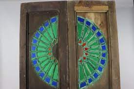 Hand Carved Colored Glass Door Double