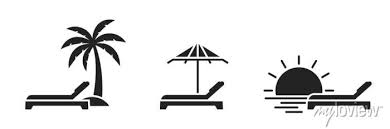 Beach Icon Set Palm Sun Umbrella