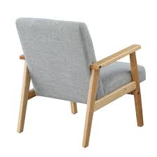 Gray Mid Century Arm Chair With Wood Frames Linen Upholstered