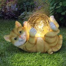 Exhart Solar Cat Playing With Led Le Ball Garden Statuary 10 5 By 7 5 Inches