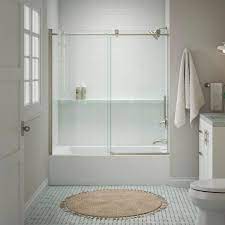 Cursiva Sliding Bath Door 62 H X 56 1 8 59 7 8 W With 5 16 Thick Crystal Clear Glass