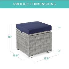 Best Choice S Set Of 2 Wicker Ottomans Multipurpose Outdoor Patio Furniture With Removable Cushions Gray Navy