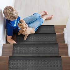 Outdoor Rubberback Black Dots 10 In X 30 In Stair Tread Covers Set Of 5