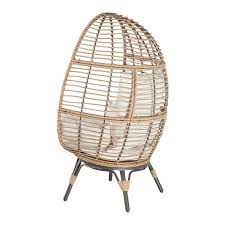 Ulax Furniture Wicker Outdoor Egg Lounge Chair With Beige Cushion