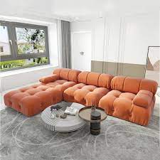 104 In Flared Arm 4 Piece Velvet L Shaped Sectional Sofa In Orange
