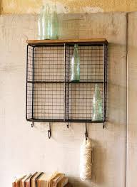 Wire Shelf With Wooden Top And Hooks