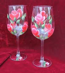 Hand Painted Wine Glasses With Red Roses