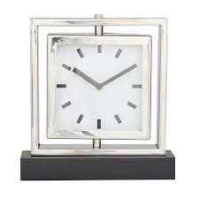 Silver Stainless Steel Og Clock With Black Base