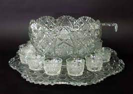 Antique Pressed Glass Punch Bowl Set