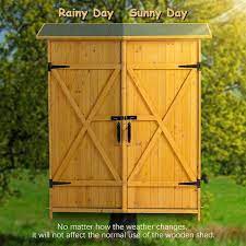 Natural 4 6 Ft W X 1 6 Ft D Solid Wood Outdoor Storage Shed Tool Storage Cabinet W Detachable Shelves 7 4 Sq Ft