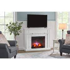 Stylewell Pritchett 53 In W Wall Media Mantel Electric Fireplace In White Finish With White Faux Carrara Surround