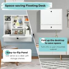 Costway Wall Mount Floating Desk Foldable Space Saving Laptop Workstation White
