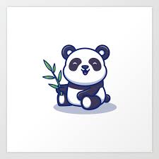 Cute Panda Eat Bamboo Cartoon Icon