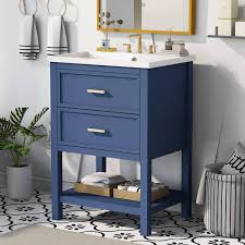 Magic Home 24 In Modern Bathroom Vanity Storage Freestanding Cabinet With Tip Out Drawer And Single Top Sink Blue