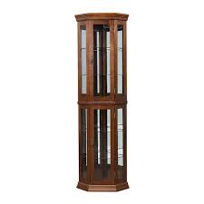 Cherry 5 Tier Lit Corner Curio Cabinet With Adjustable Tempered Glass Shelves And Mirrored Back