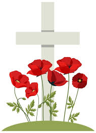 Poppy Flowers On Cross Gravestone For