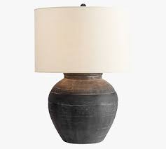 Faris Ceramic 21 Table Lamp Matte Black Base With Large Textured Shade Ivory Pottery Barn