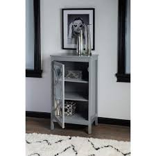 Maxwell Grey Small Accent Storage Cabinet With Glass Pane Overlay