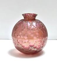 Vintage Pink Iridescent Etched Blown