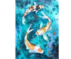 Koi Painting Watercolor Fish Original