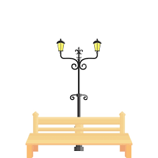 Garden Wooden Chair And Garden Lamp