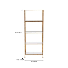 62 25 In Gold Leaf Metal 4 Shelf Accent Bookcase With Open Back