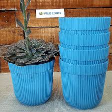 Rim Plastic Pots Set Of 5 Light Blue