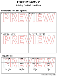 Solving Radical Equations Coloring