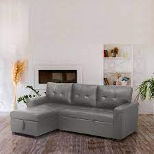 Jenny Reversible Sleeper Sectional Sofa Storage Chaise By Naomi Home Color Gray Fabric Air Leather