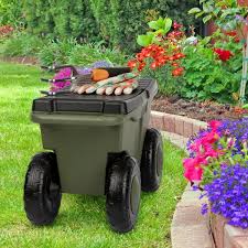 Green Plastic Rolling Garden Cart