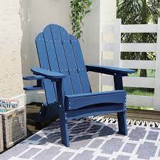 Lue Bona Foldable Plastic Outdoor Patio Adirondack Chair With Cup Holder For Garden Backyard Firepit Pool Beach Blue