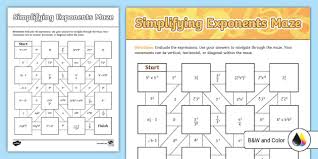 Sixth Grade Simplifying Exponents Maze