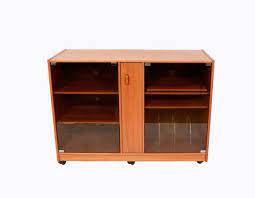 Teak Stereo Cabinet With Glass Doors